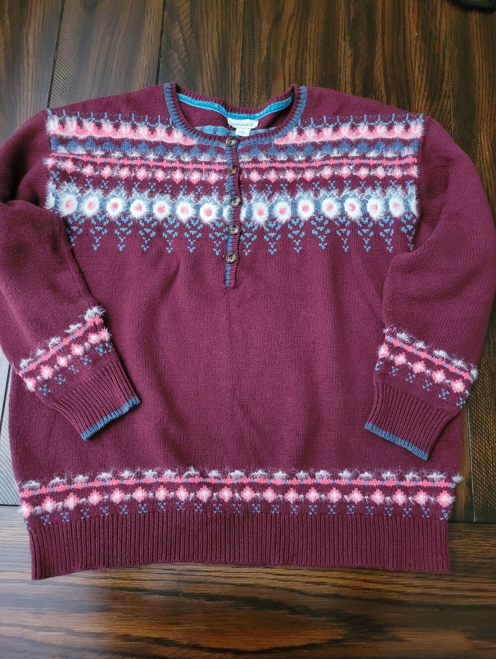 Sundance Sweater Burgandy Size L Fair Isle Cotton Wool